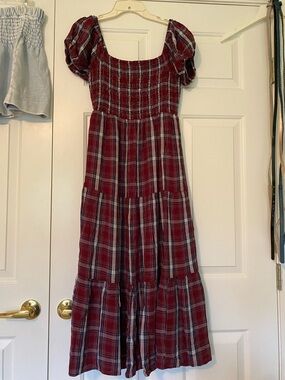 American Eagle Burgundy Navy Plaid Maxi Dress